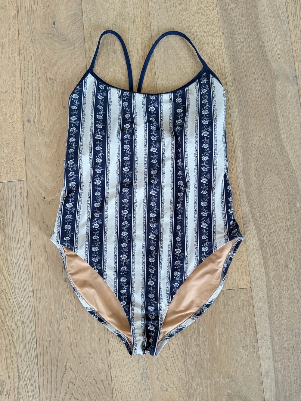 J.Crew Women's One-Piece Swimsuit Navy White Floral Stripe Size Large